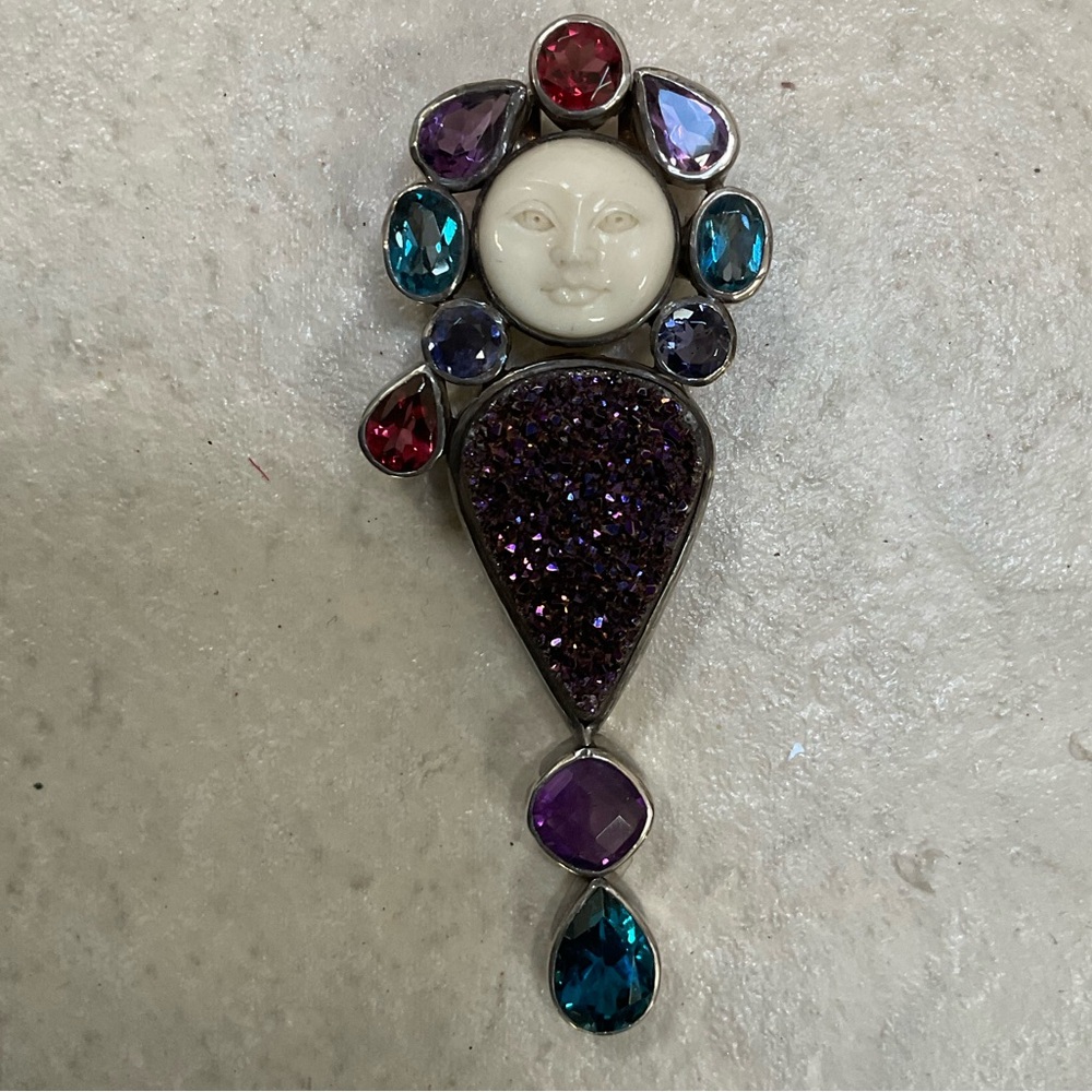 Multi-Color Moon Goddess Pendant or Brooch